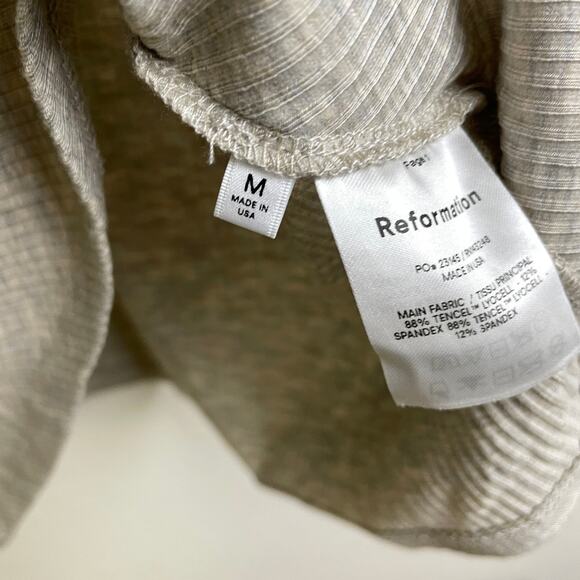 Reformation Lennon Dress Womens Medium Greige Ribbed Short Sleeve Button Stretch - Picture 11 of 11